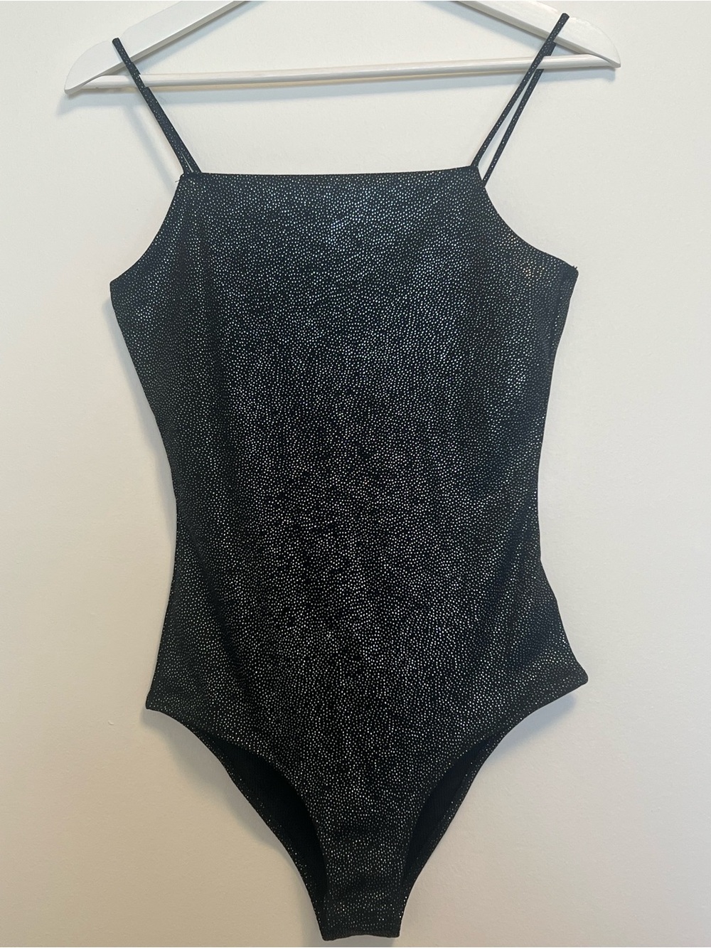 Topshop Black Sparkle Bodysuit with Silver Dots